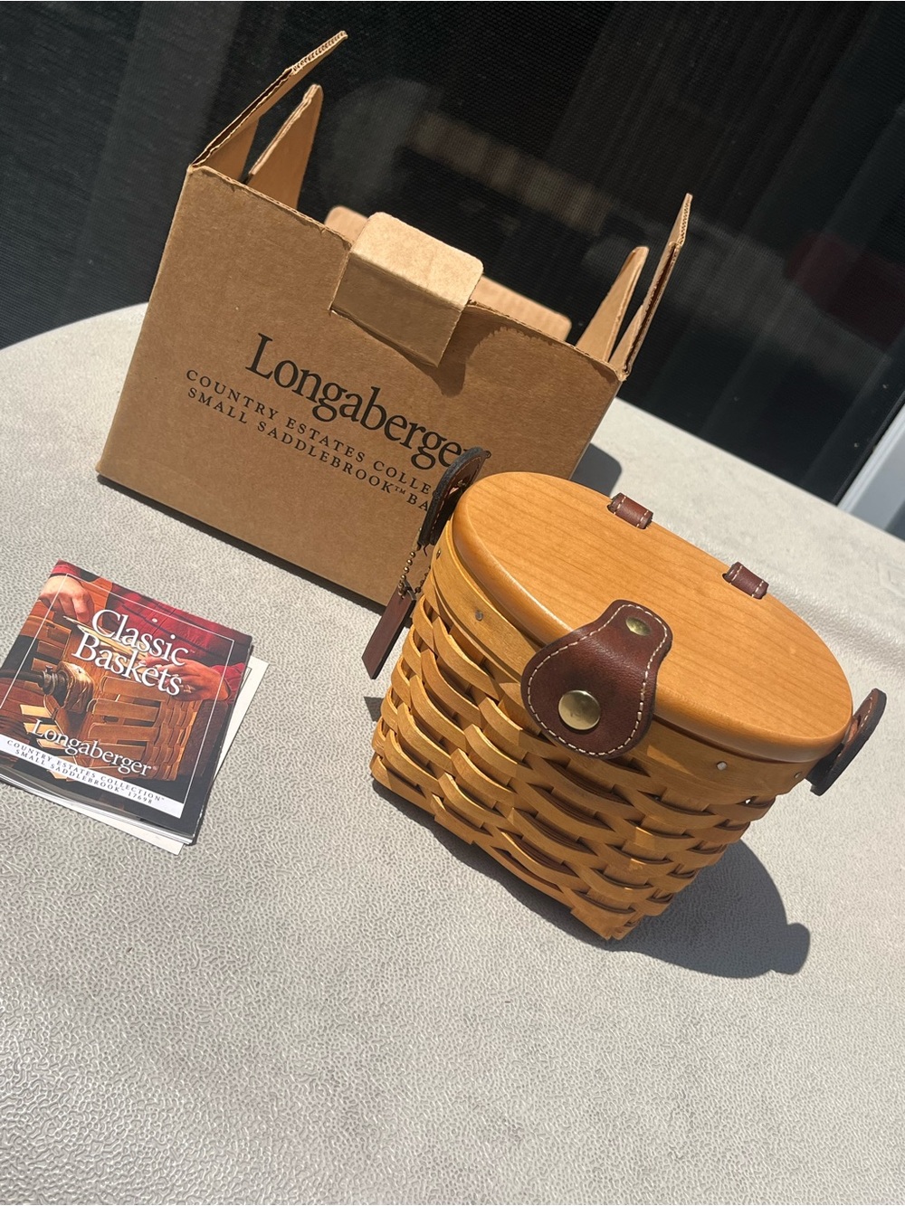 Longaberger Honey Brown Woven Saddlebag Purse with Dark Brown Leather Trim